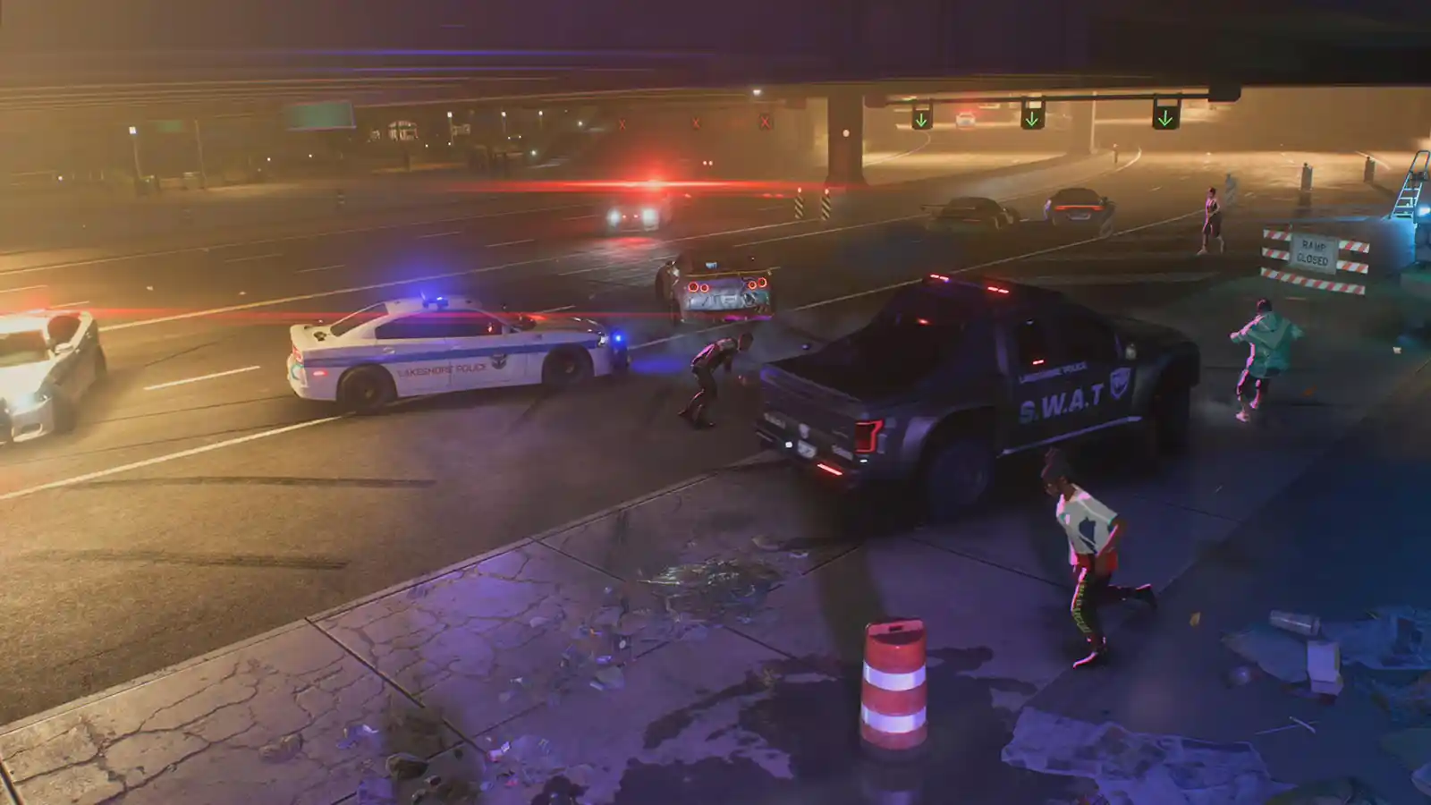 Persecución policial nocturna en Lakeshore City