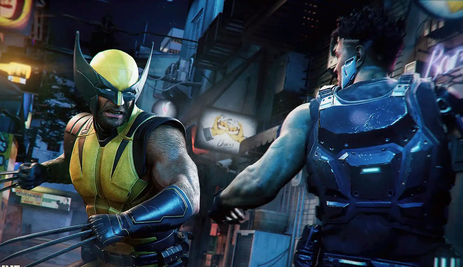 Logan frente a la entrada de un club nocturno en Madripoor - Captura de PS Plus